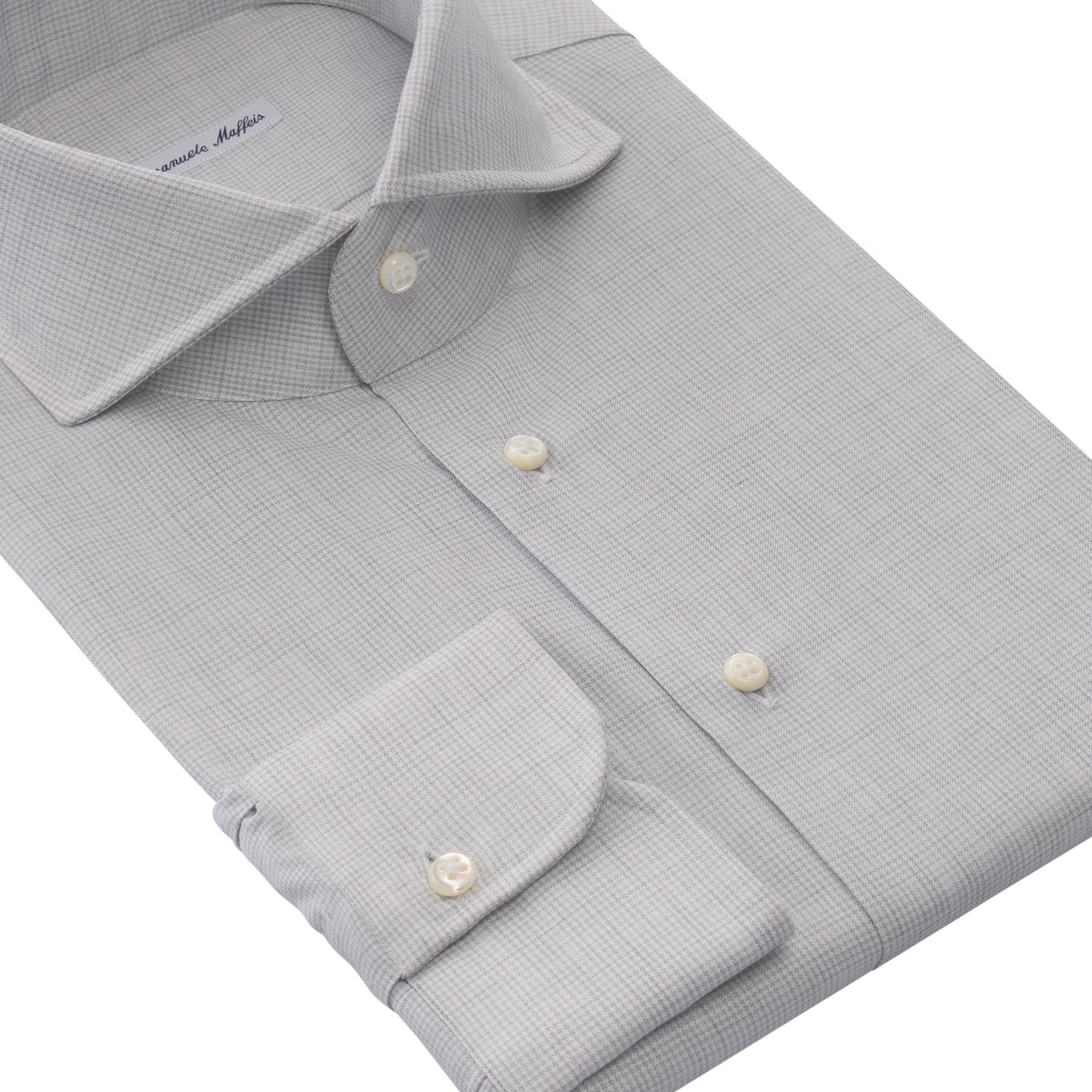 Emanuele Maffeis Houndstooth Cotton Light Grey Shirt with Shark Collar - SARTALE