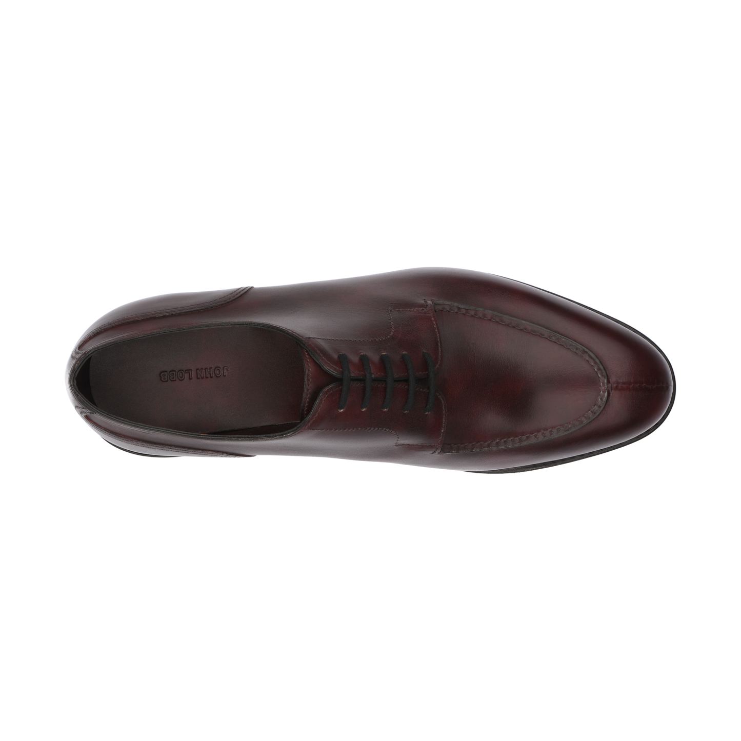 John Lobb "Harlyn" Five-Eyelet Leather Derby Shoes with Hand-Stitched Apron in Plum Red - SARTALE