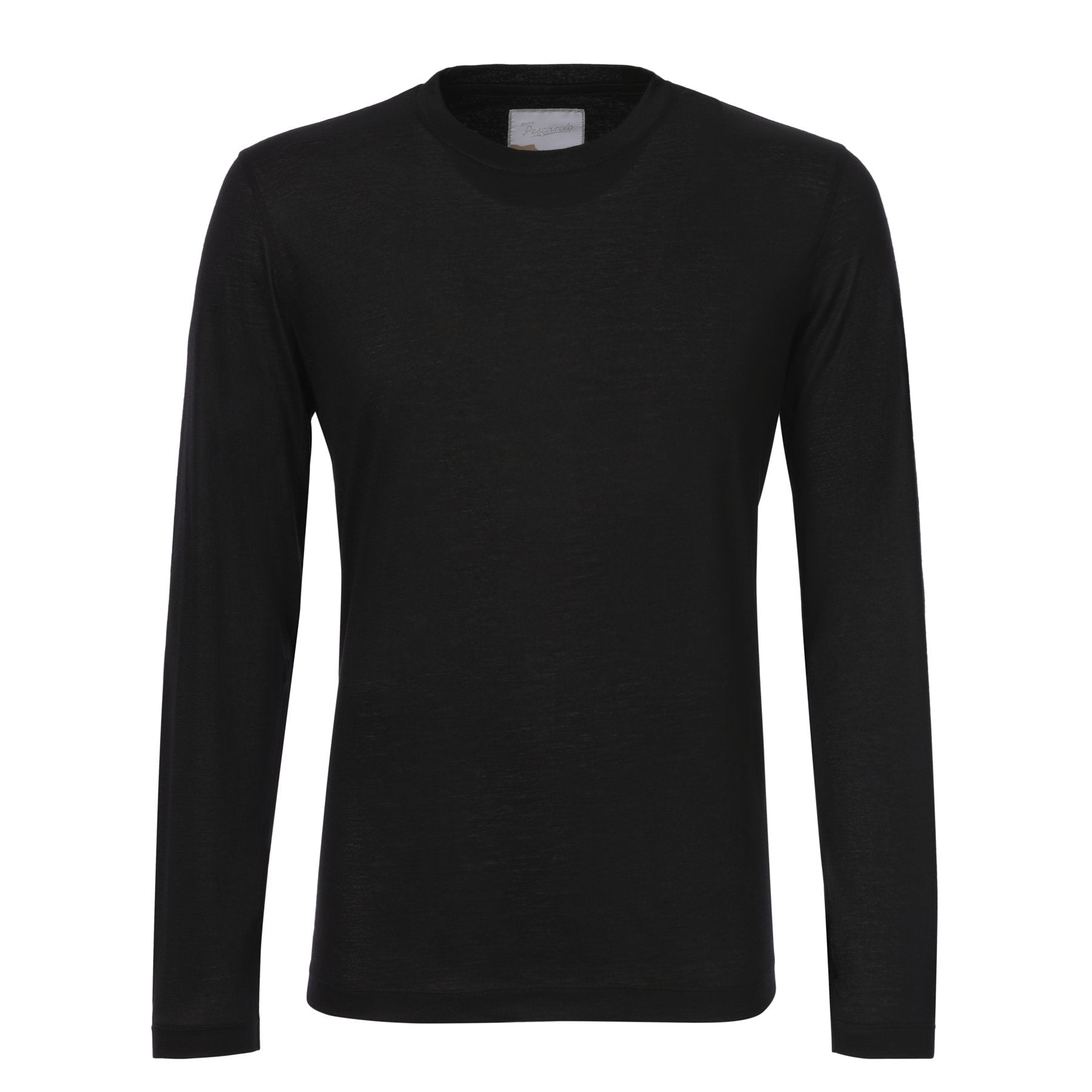 Marco Pescarolo Crew-Neck Cashmere Long Sleeve T-Shirt in Black | SARTALE