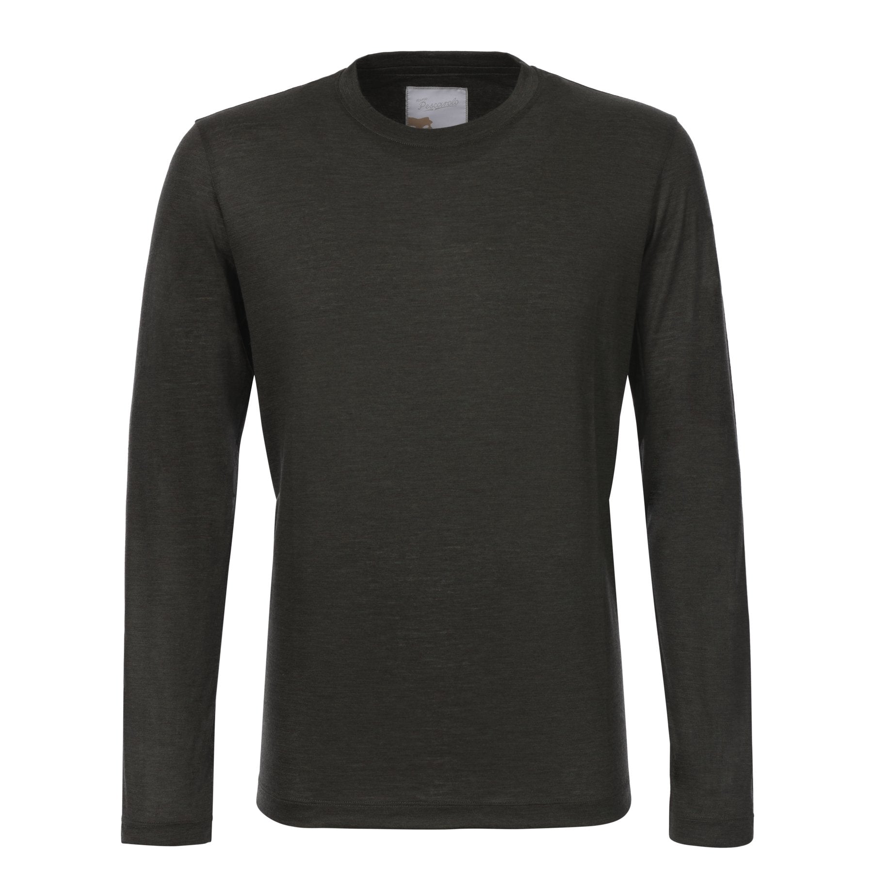 Crew-Neck Cashmere Long Sleeve T-Shirt in Dark Green