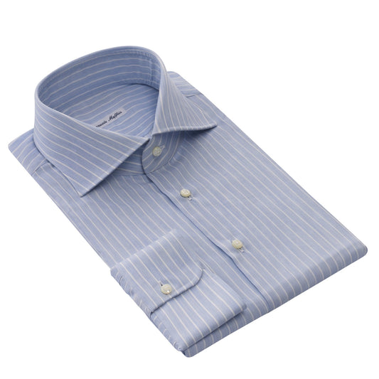 Emanuele Maffeis Striped Cotton Light Blue Shirt with Cutaway Collar - SARTALE