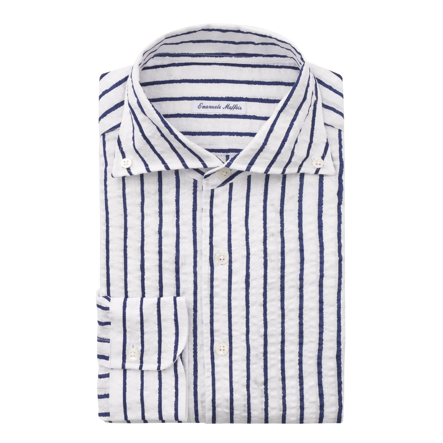 Emanuele Maffeis Wave-Washed Striped Linen White and Blue Shirt - SARTALE