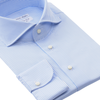 Emanuele Maffeis "All Day Long Collection" Bengal-Stripe Cotton Light Blue Shirt with Shark Collar - SARTALE