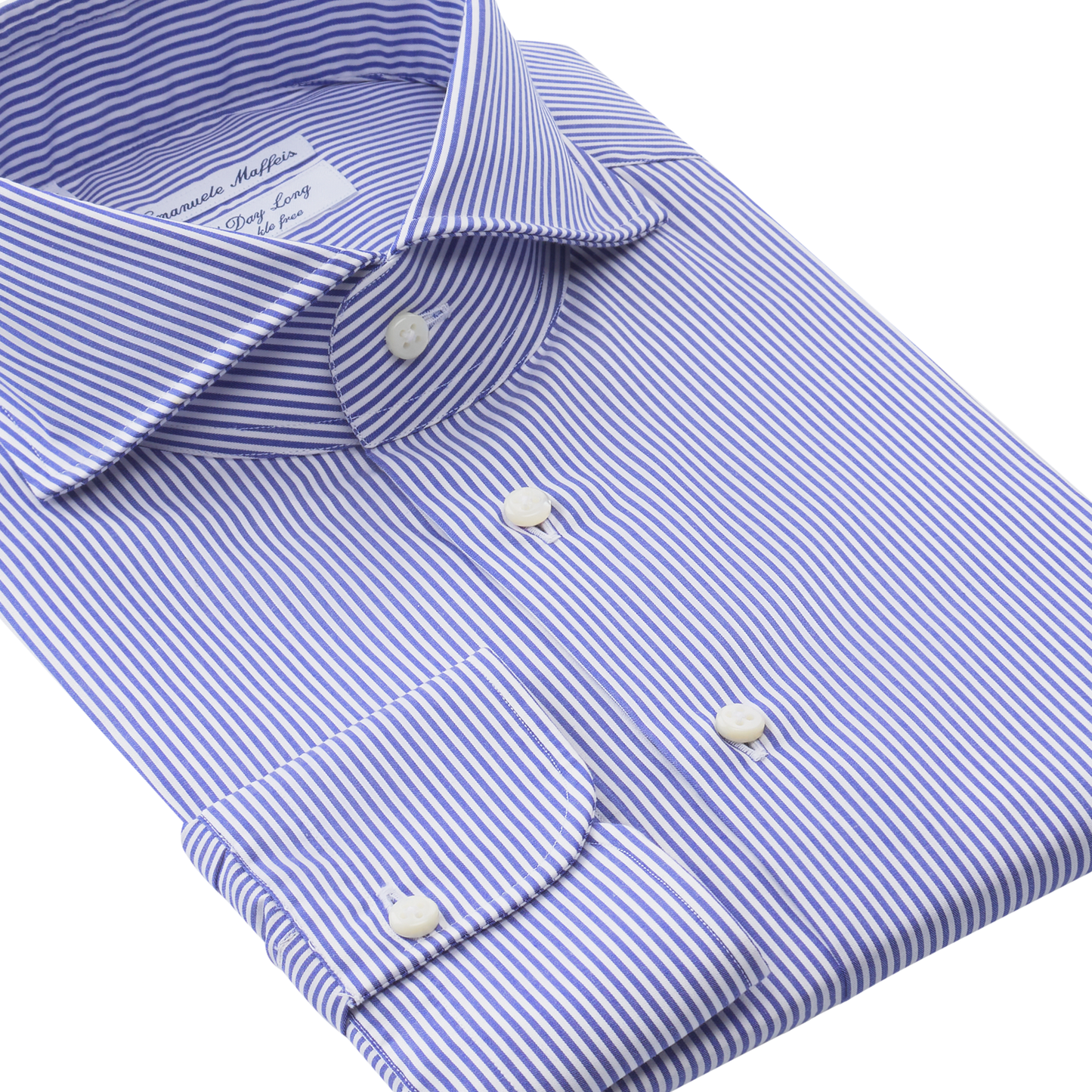 Emanuele Maffeis "All Day Long Collection" Striped Cotton Blue Shirt with Shark Collar - SARTALE
