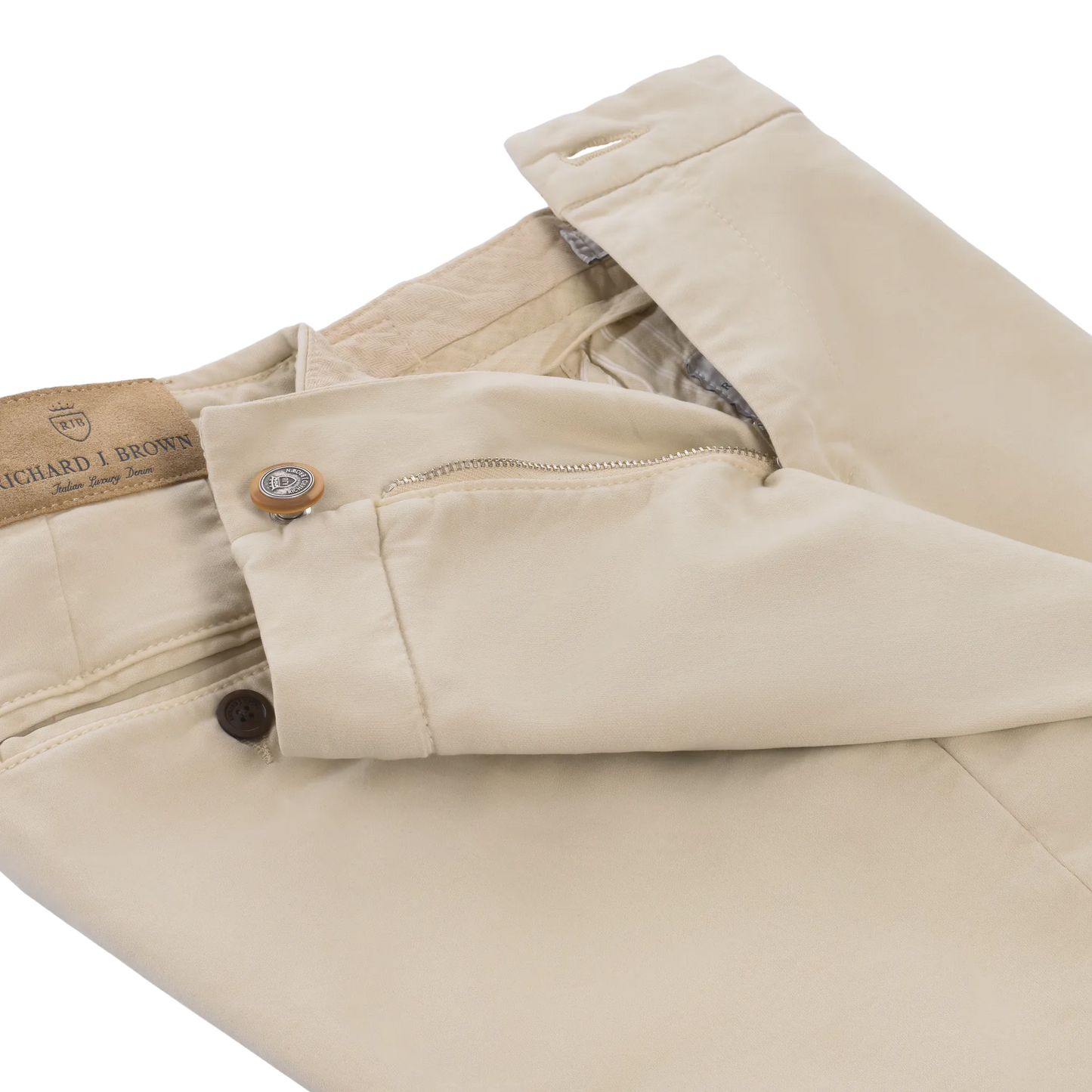 Slim-Fit Stretch-Cotton Trousers with Buckle Waist Adjusters in Cream