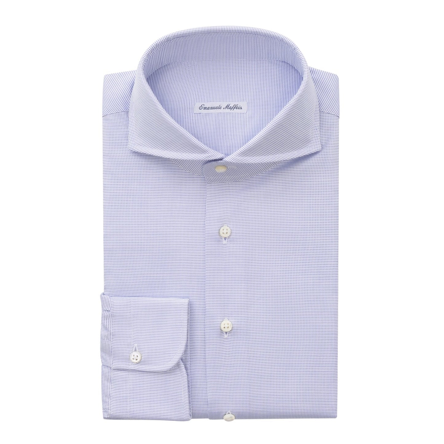 Emanuele Maffeis Micro-Houndstooth Cotton Blue Shirt - SARTALE