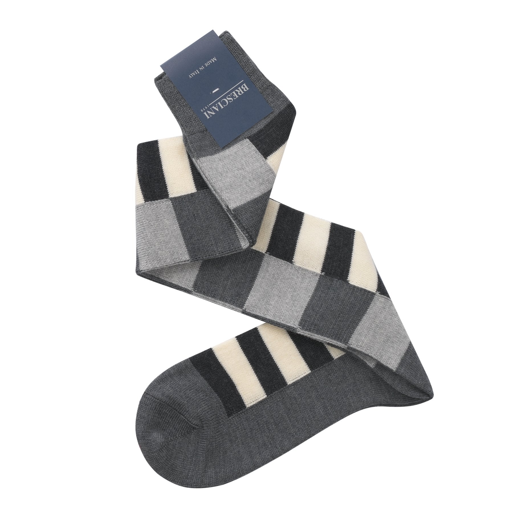 Striped Wool-Blend Extra Long Socks in Light Grey