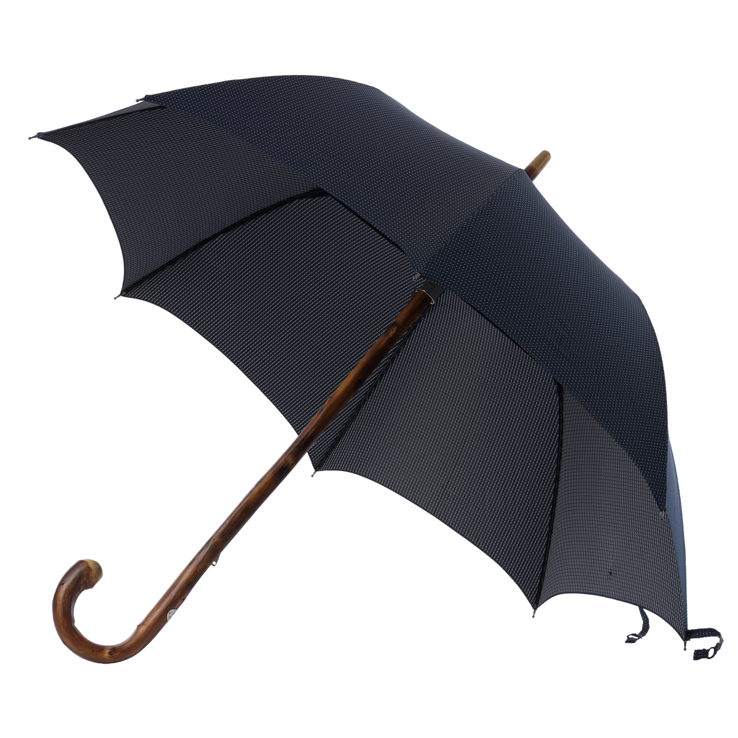 Gepunkteter Regenschirm mit Kastanienholzgriff in Blau