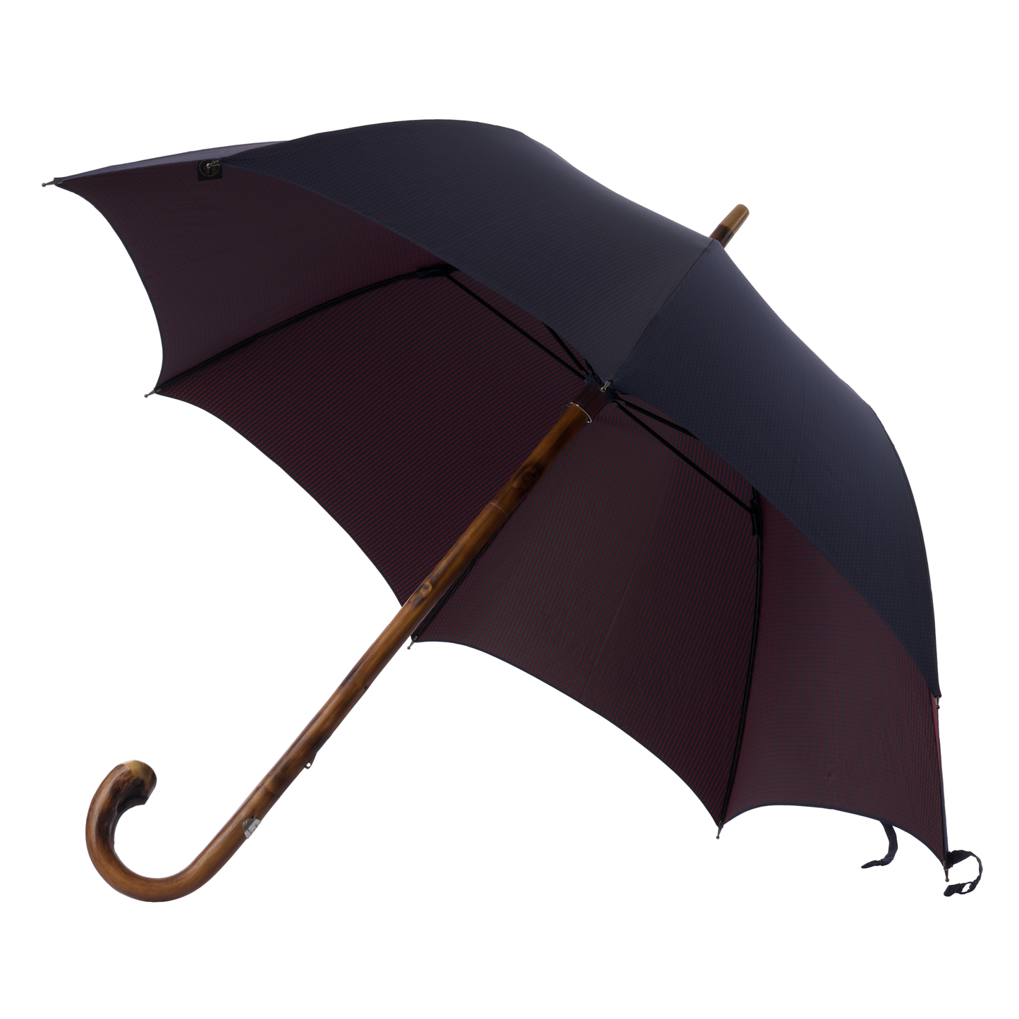 Chestnut Wood-Handle Polka Dot Umbrella in Blue