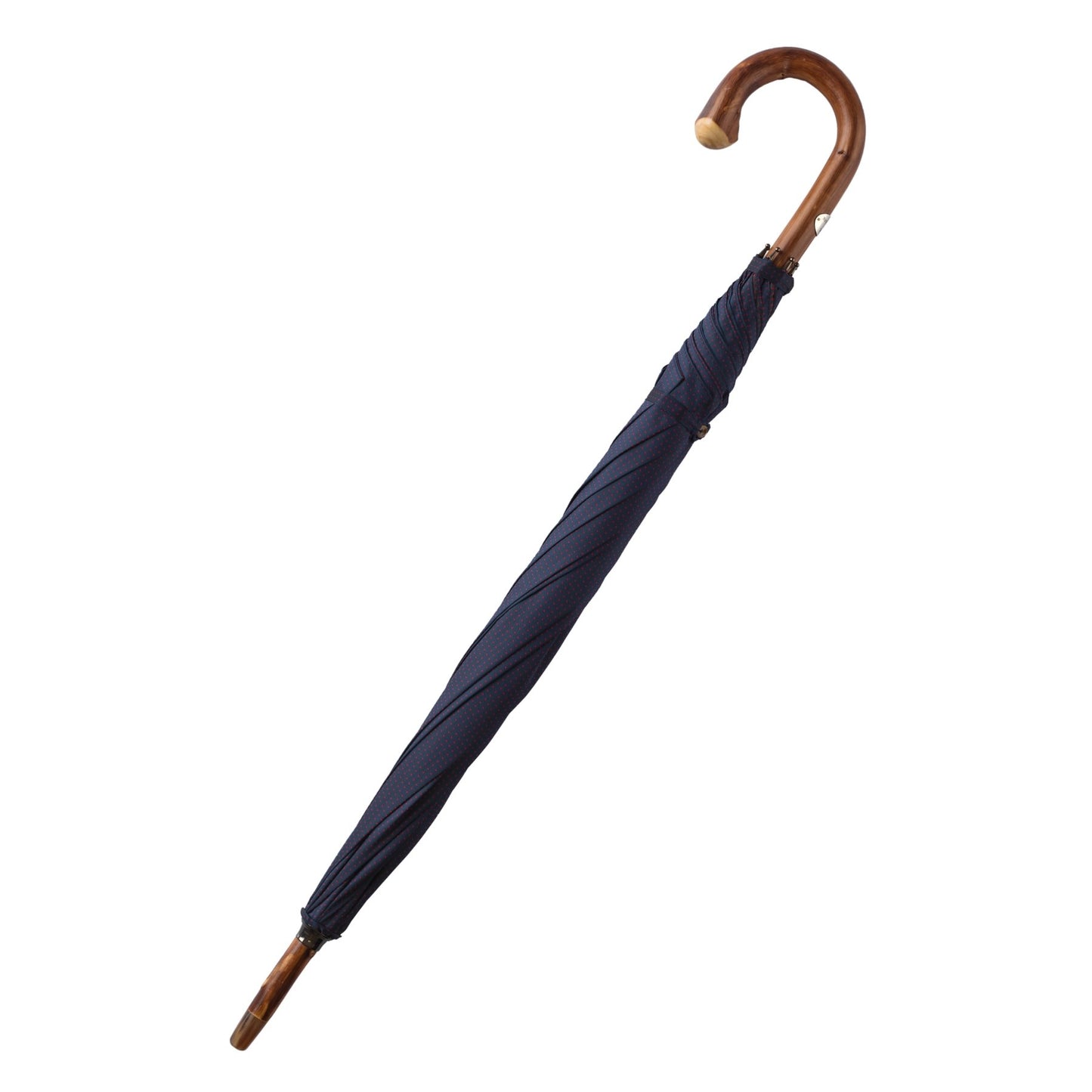 Bontoni Chestnut Wood-Handle Polka Dot Umbrella in Blue (3) - SARTALE