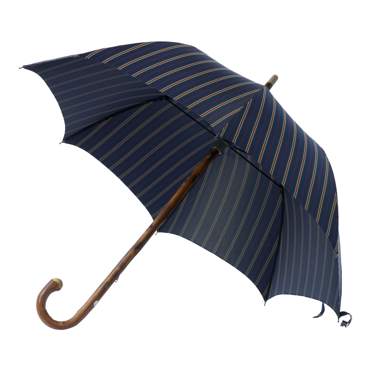 Gestreifter Regenschirm mit Kastanienholzgriff in Blau