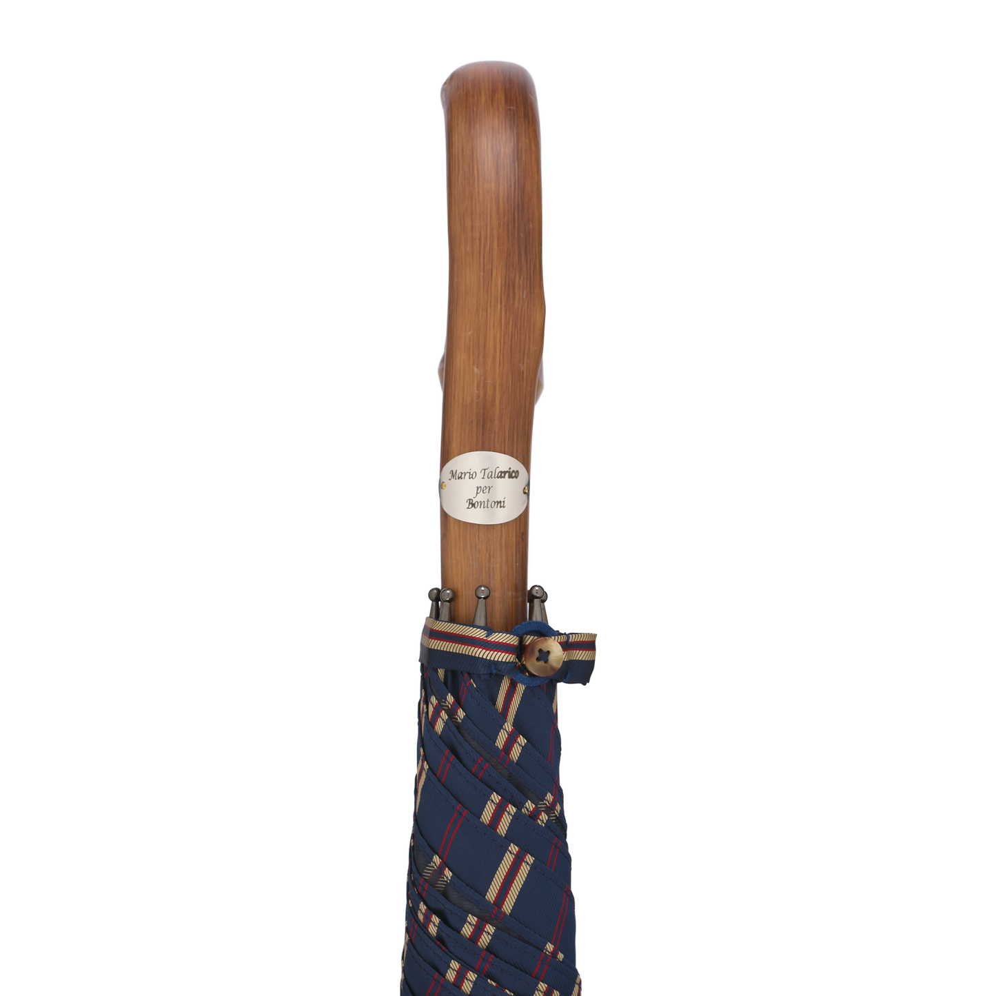 Chestnut Wood-Handle Striped Umbrella in Blue