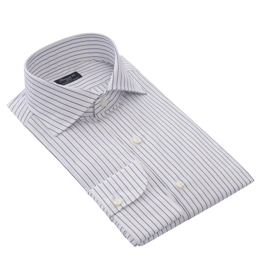Striped Cotton Classic Napoli Shirt in White and Blue