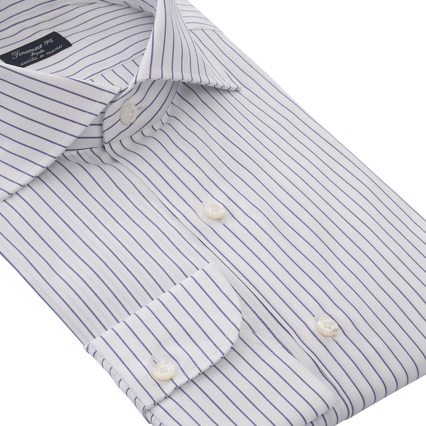 Striped Cotton Classic Napoli Shirt in White and Blue