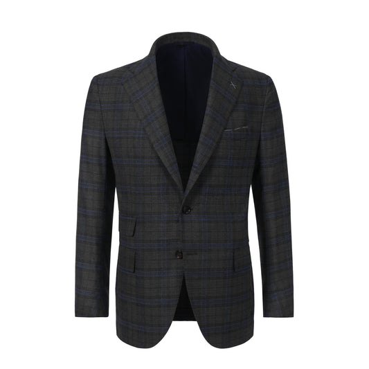 De Petrillo Single-Breasted Checked Virgin Wool Suit in Grey. Exclusively Made for Sartale - SARTALE