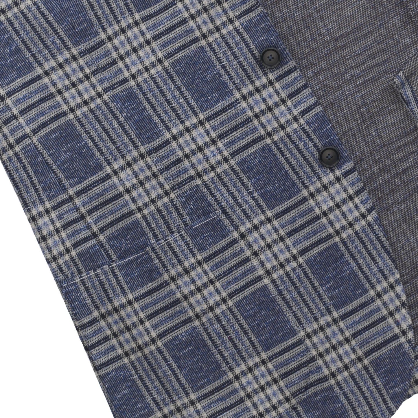 Einreihige Jacke aus Wolle-Seide-Gemisch in blauem Karo