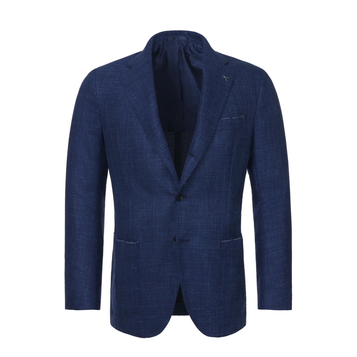 Single-Breasted Wool-Silk Blend Jacket in Royal Blue Melange
