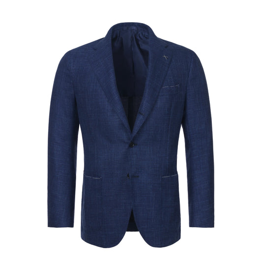 Einreihige Jacke aus Woll-Seiden-Gemisch in Königsblau Melange