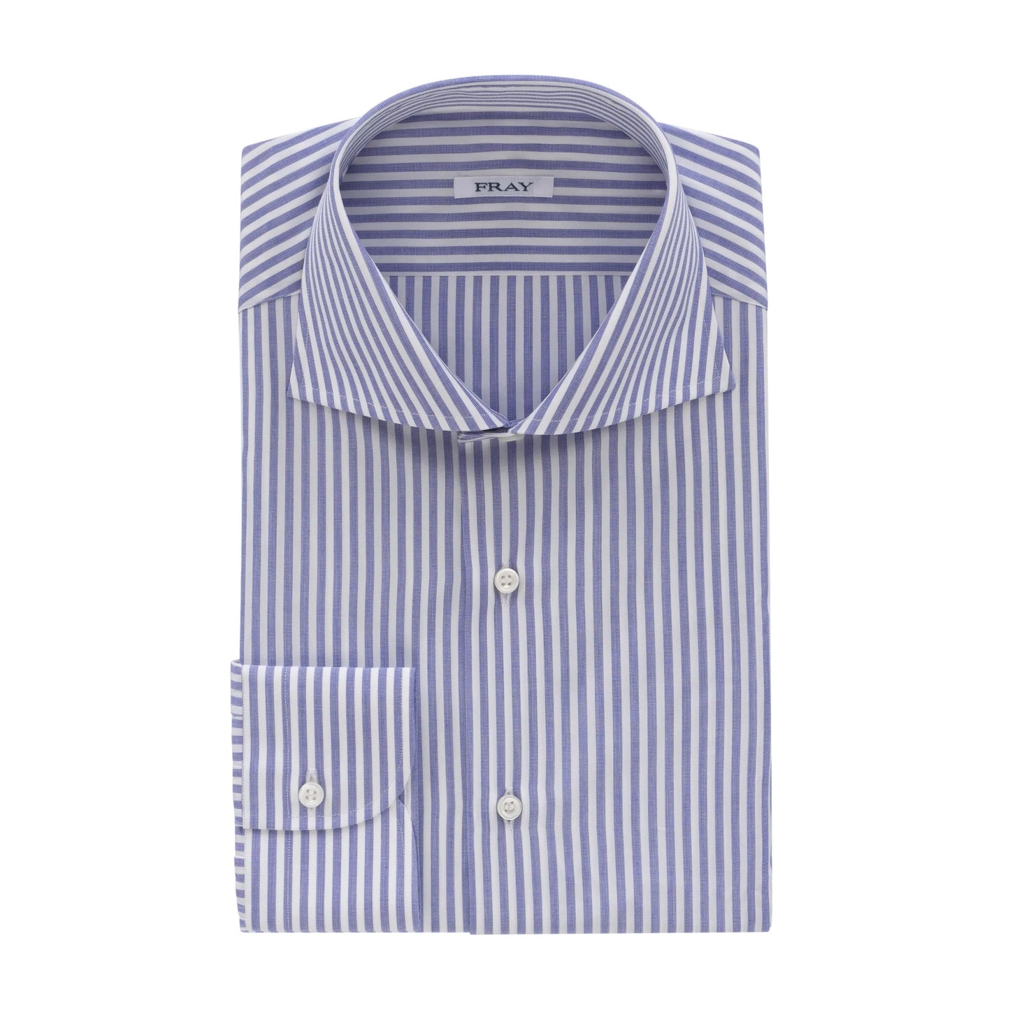Striped Blue and White Shirt with Spread Collar