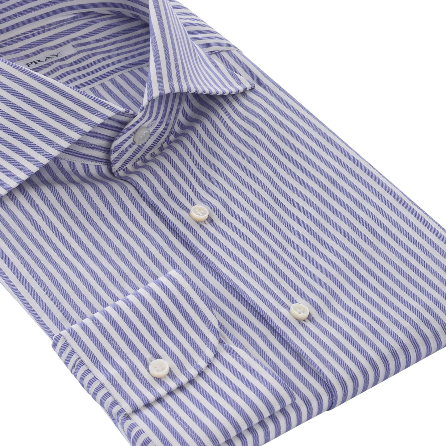 Striped Blue and White Shirt with Spread Collar