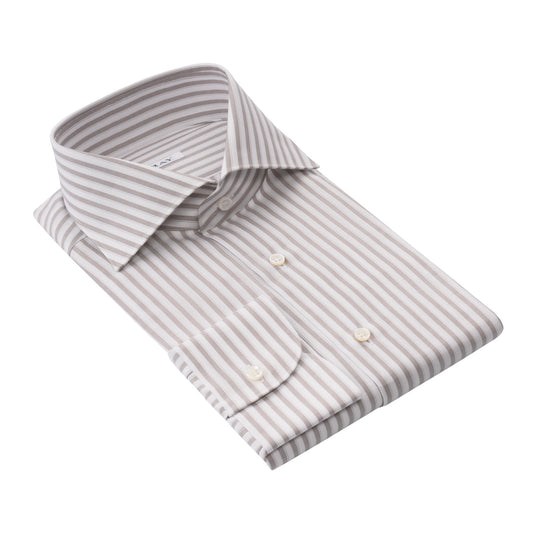 Fray Striped Cotton Shirt in White and Light Brown - SARTALE