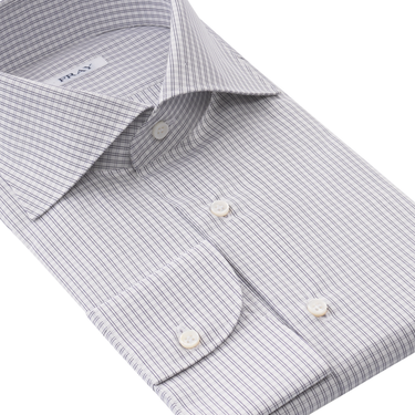 Fray Checked Cotton Shirt in White and Blue - SARTALE