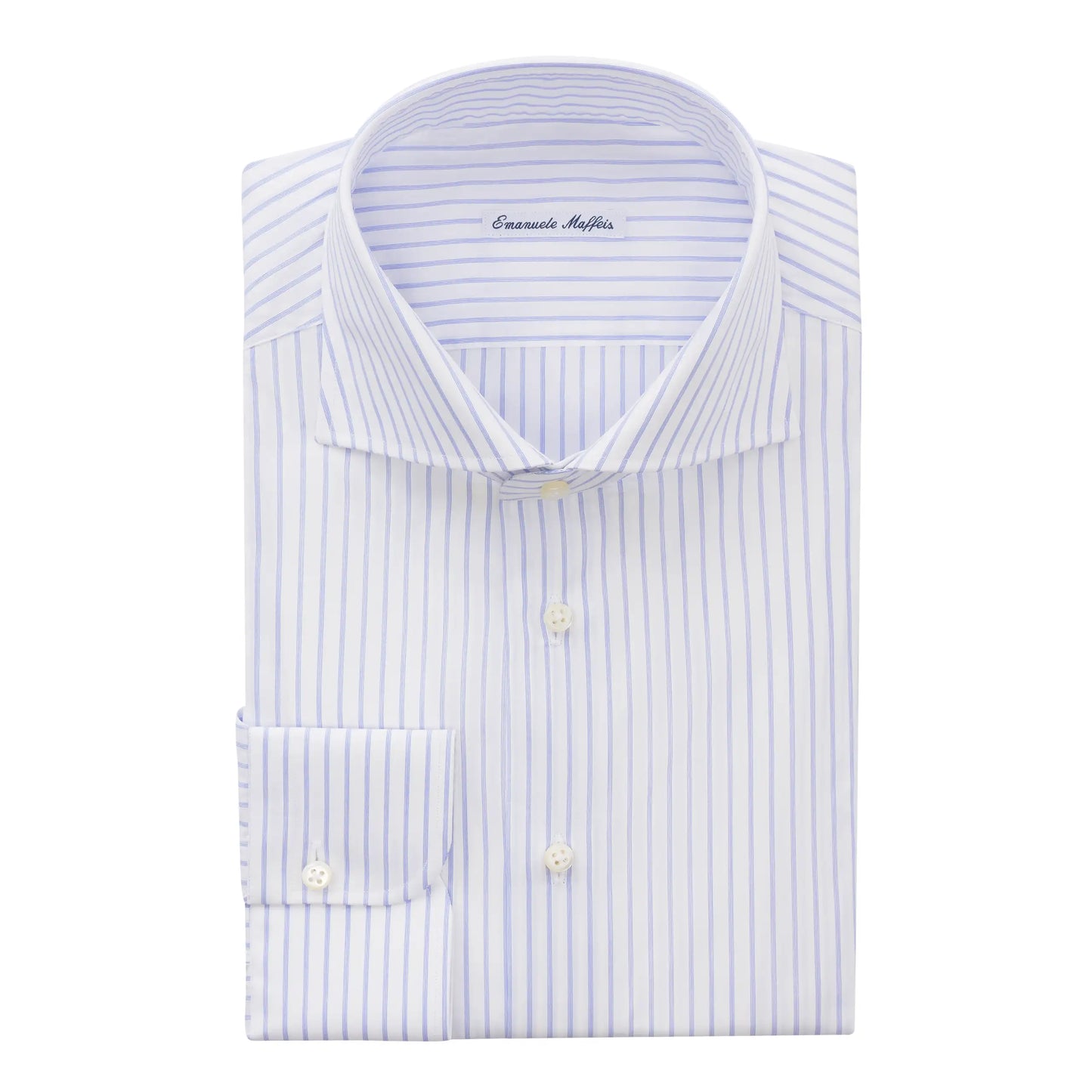 Striped Cotton White and Blue Shirt with Cutaway Collar