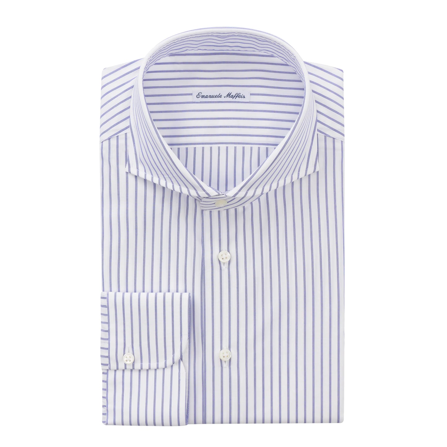 Striped Cotton White and Blue Shirt with Shark Collar