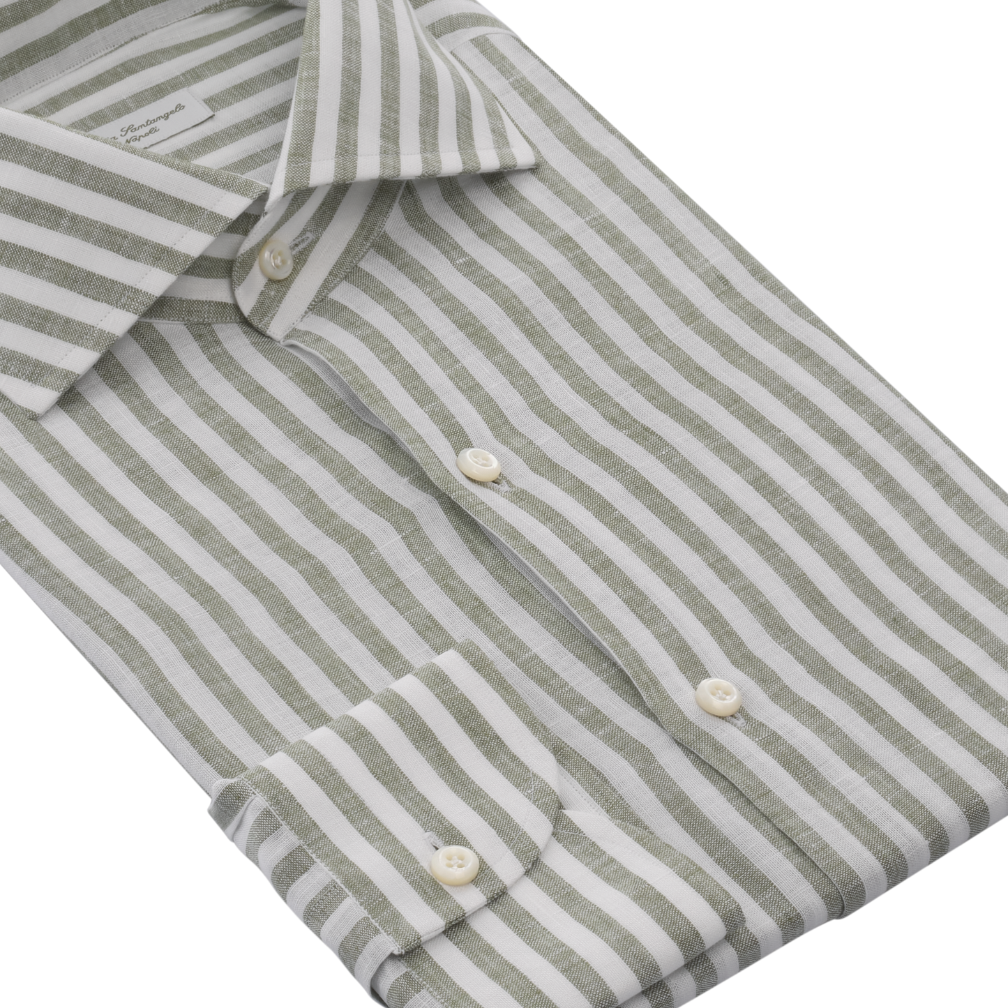 Striped Linen Shirt in Green and White