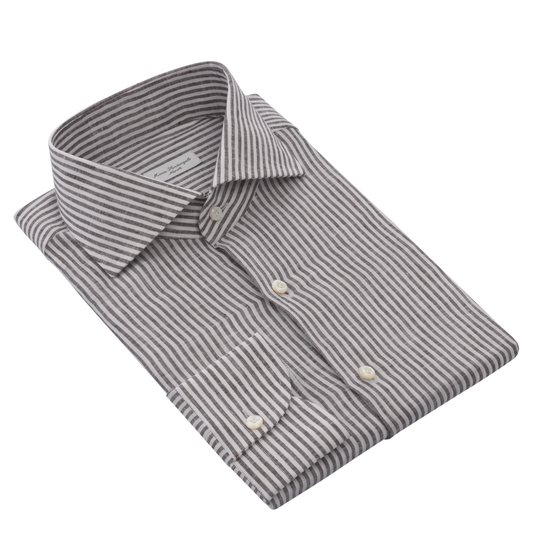 Striped Linen Shirt in Grey and White