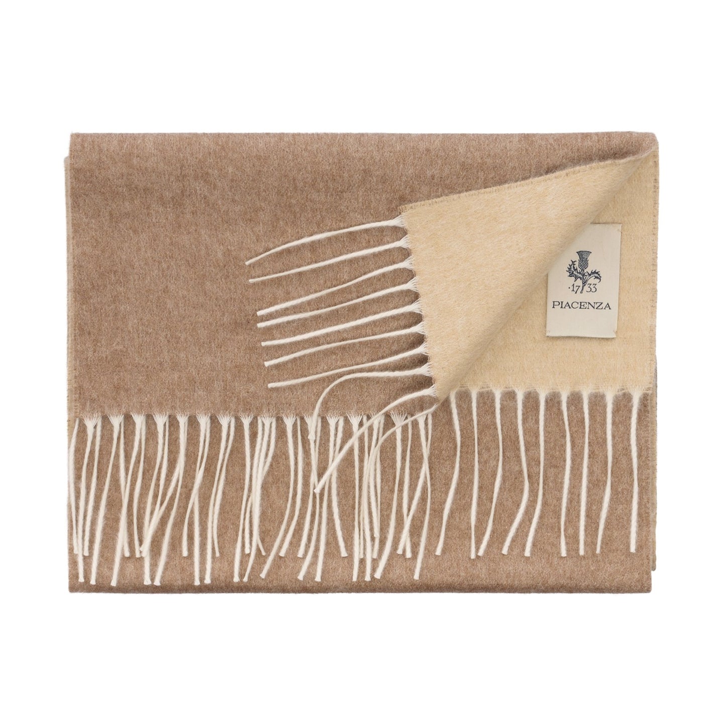 Piacenza Cashmere Fringed Reversible Silk and Cashmere-Blend Scarf in Beige - SARTALE