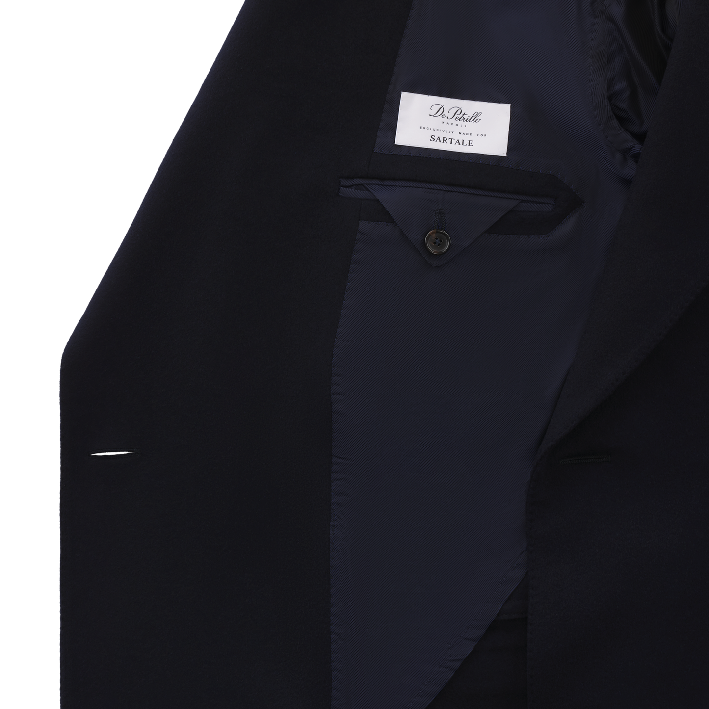 De Petrillo Double-Breasted Capotti Cashmere Coat in Dark Blue. Exclusively Made for Sartale - SARTALE