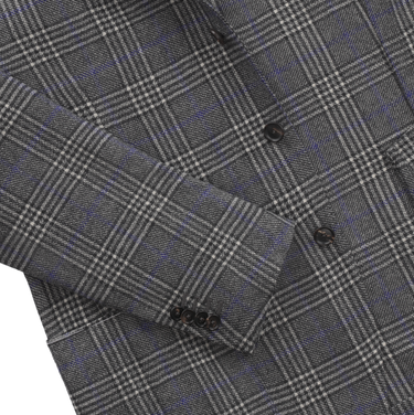 De Petrillo Single-Breasted Glencheck Virgin Wool Jacket in Grey. Exclusively Made for Sartale - SARTALE