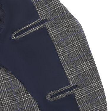 De Petrillo Single-Breasted Glencheck Virgin Wool Jacket in Grey. Exclusively Made for Sartale - SARTALE