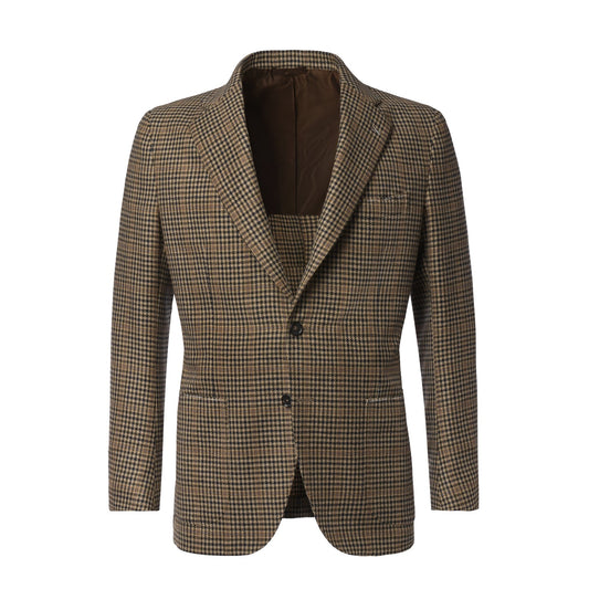 De Petrillo Single-Breasted Houndstooth Wool Jacket in Brown. Exclusively Made for Sartale - SARTALE