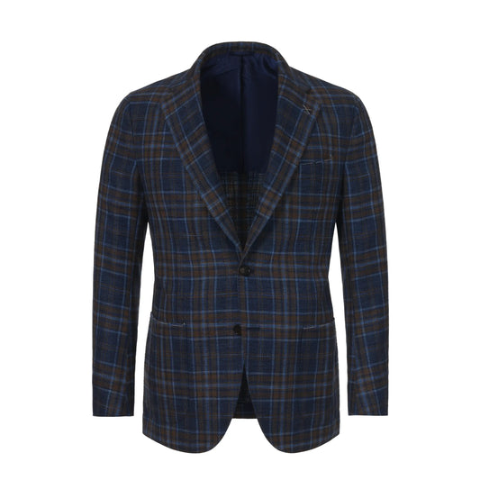 Single-Breasted Glencheck Wool-Blend Jacket in Brown and Blue