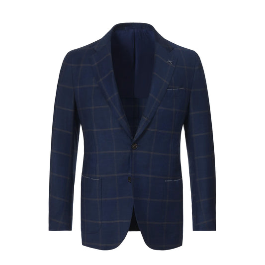 Single-Breasted Checked Wool-Blend Jacket in Blue and Grey