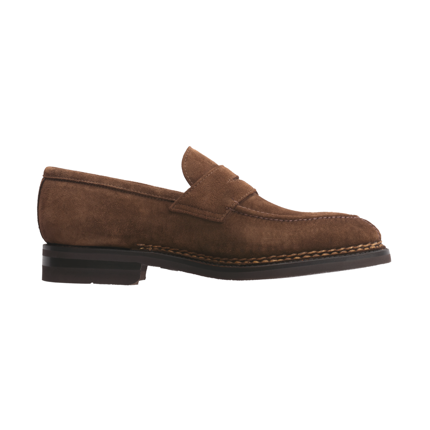 Bontoni "Principe" Penny Suede Loafer with Hand Stitched Details and Split Toe in Brown - SARTALE