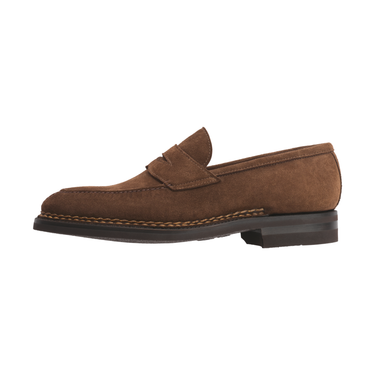 Bontoni "Principe" Penny Suede Loafer with Hand Stitched Details and Split Toe in Brown - SARTALE