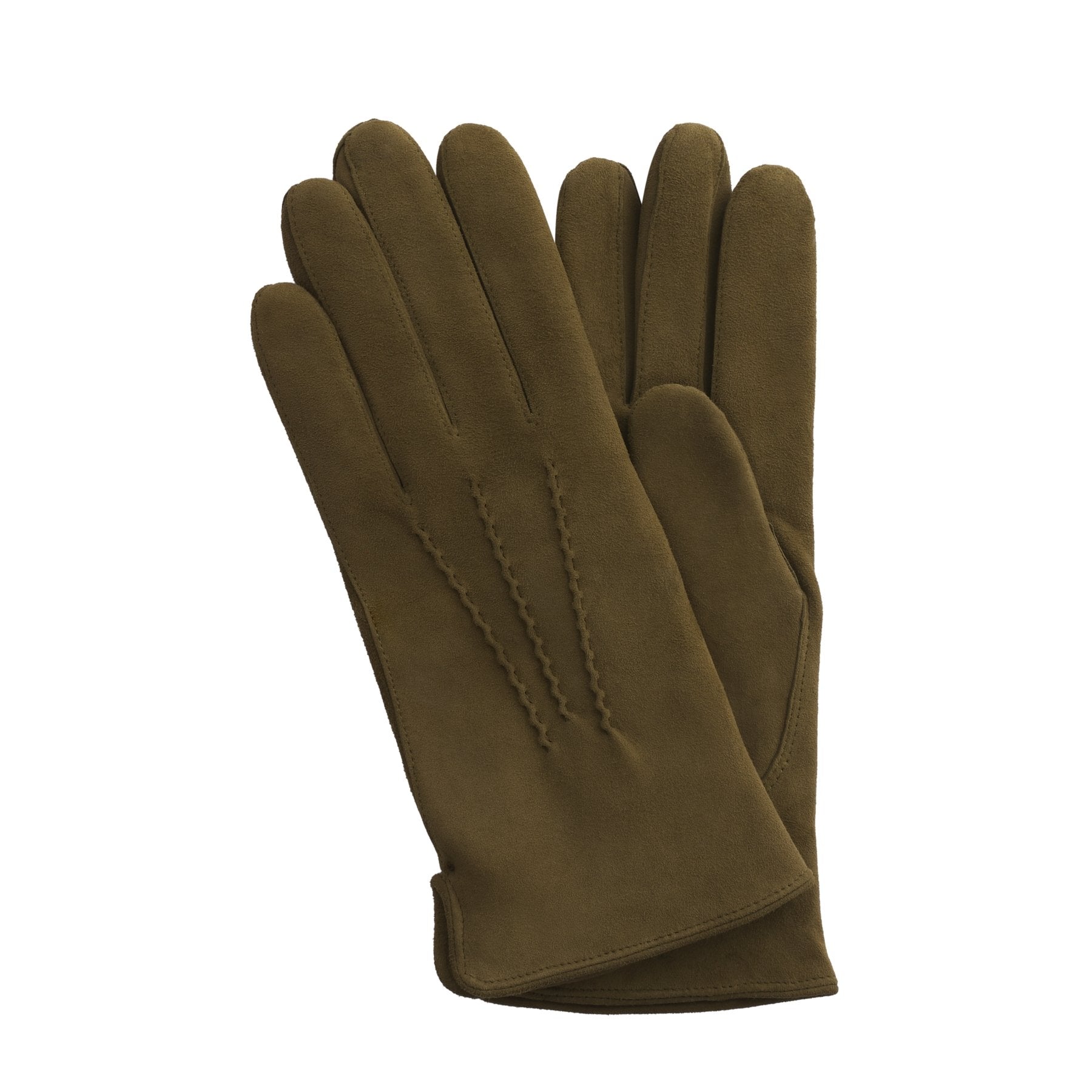 Cashmere-Lined Suede Gloves in Olive Green