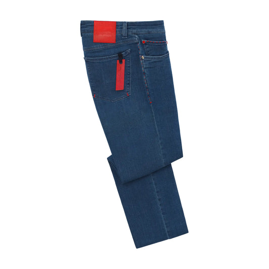 Slim-Fit Cotton Five-Pocket Jeans in Blue