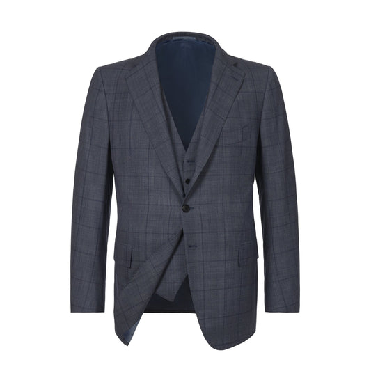 Cesare Attolini Three Pieces Glen-Check Wool and Cashmere-Blend Suit in Blue - SARTALE