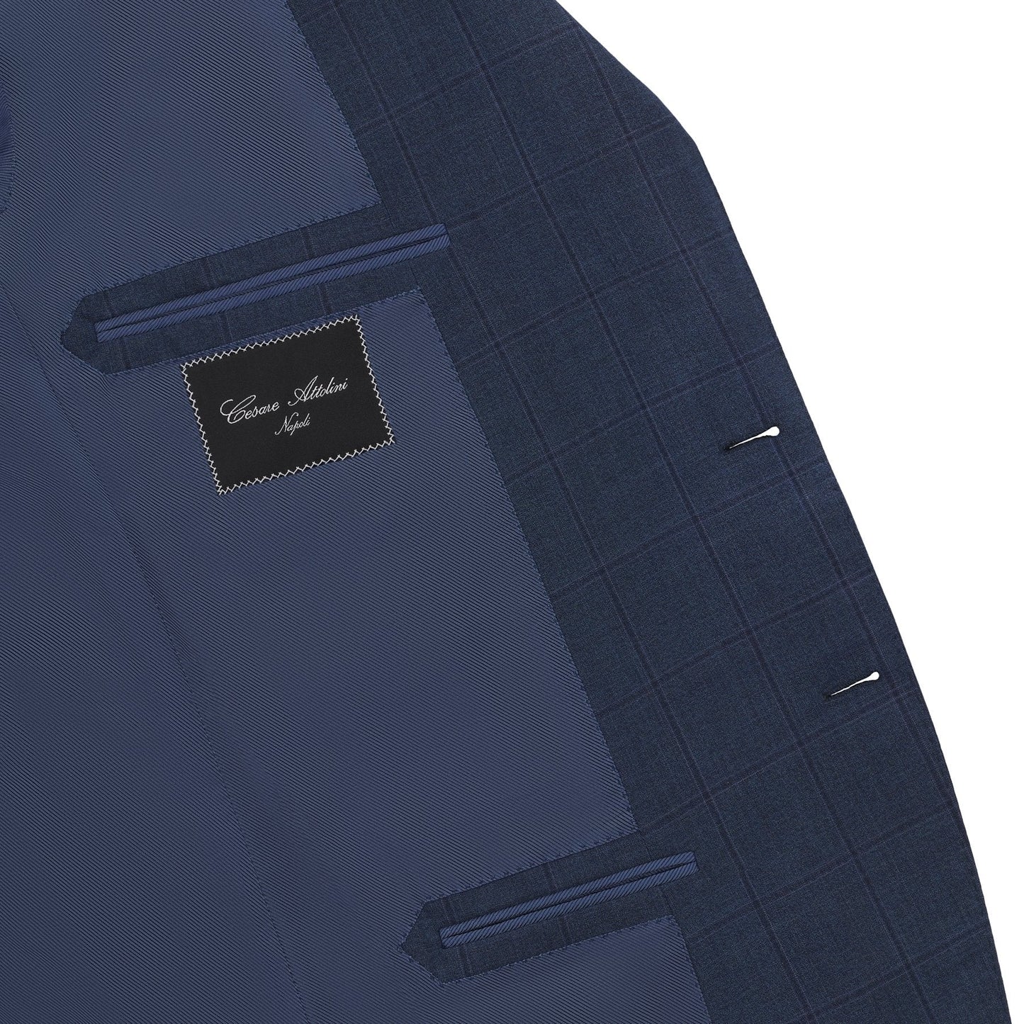 Cesare Attolini Single-Breasted Windowpane Checked Wool Suit in Dark Blue - SARTALE