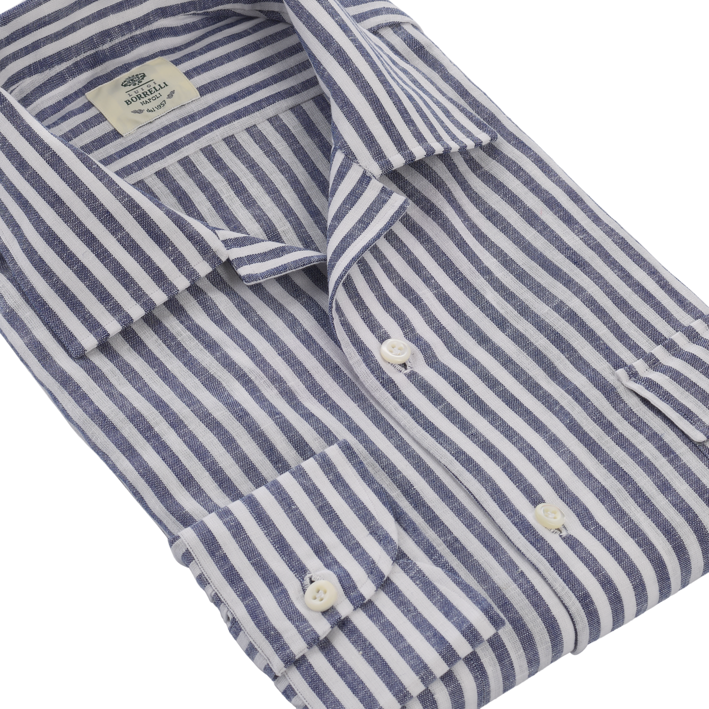 Luigi Borrelli Striped Linen Shirt in Blue - SARTALE