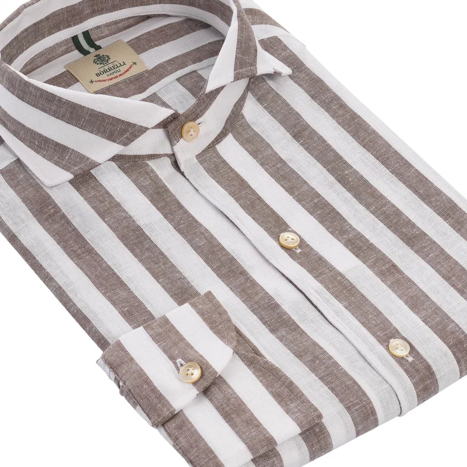 Luigi Borrelli Striped Linen and Cotton-Blend Shirt in Brown - SARTALE