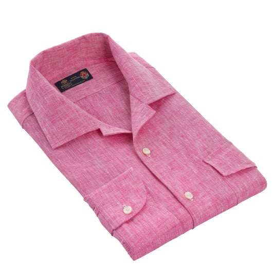 Luigi Borrelli Linen Shirt with Open Collar in Pink - SARTALE