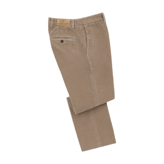 Slim-Fit Stretch-Cotton Velvet Trousers in Camel Brown