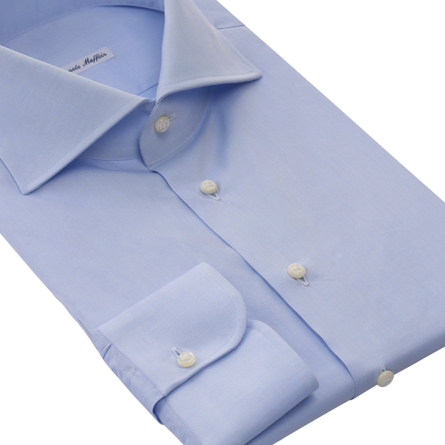 Emanuele Maffeis Plain Cotton Light Blue Shirt with Cutaway Collar - SARTALE