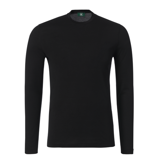 Langärmliges T-Shirt aus Seiden- und Baumwollmischung in Schwarz