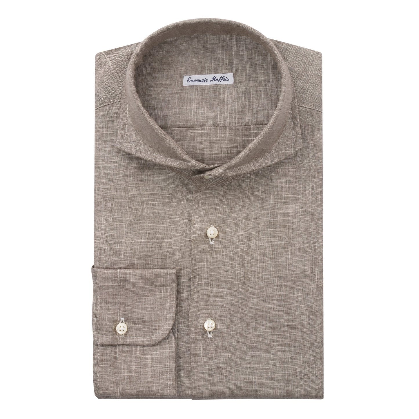 Emanuele Maffeis Linen Light Brown Shirt with Round French Cuff - SARTALE